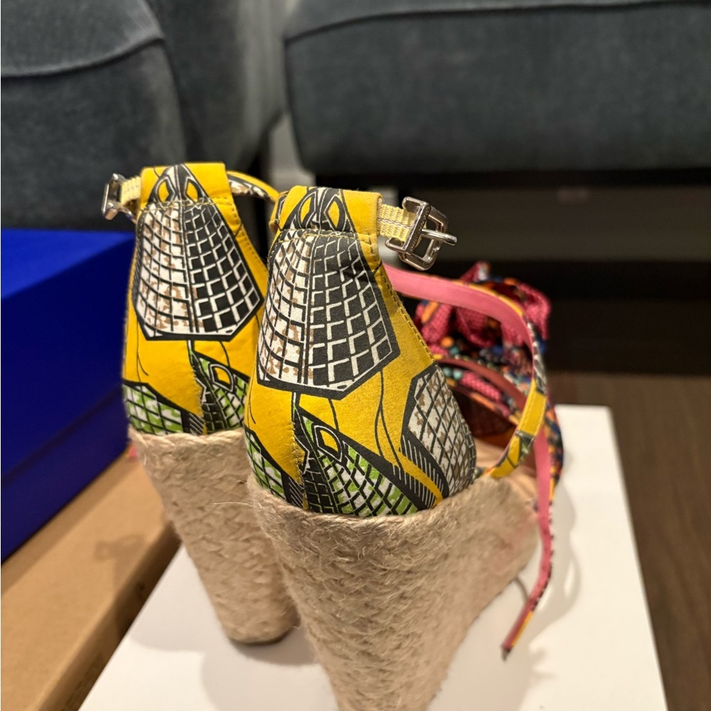 Gianni Bini Yellow and Pink Patterned Wedge Sandals - Picture 2 of 5